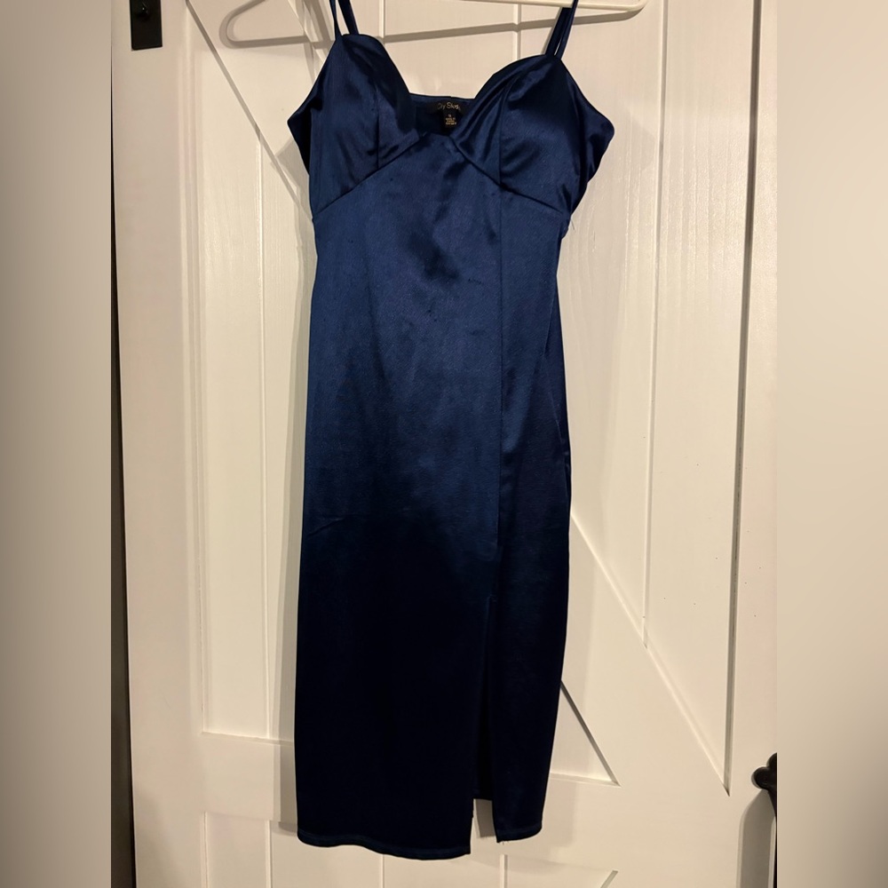 City Studio Navy Blue Spaghetti Strap Midi Dress
